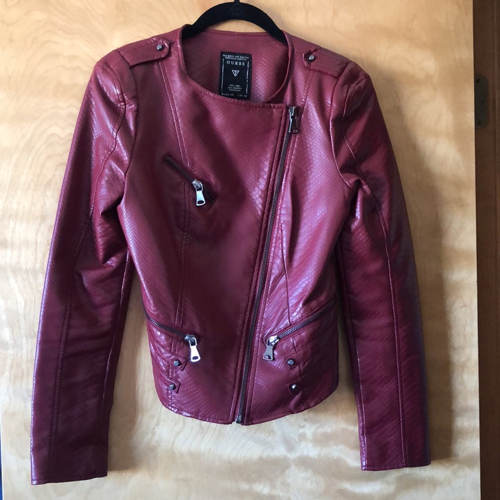 Needs repair - GUESS Brick Red Faux Leather Moto Jacket - Small - Picture 5 of 15